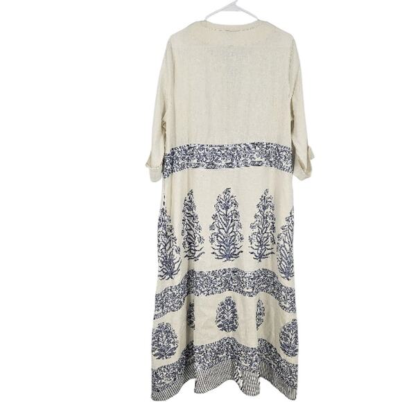 Spartina 449 Maxi Dress White Blue Linen Embroidered Tassels Summer Boho Size XL - Picture 2 of 11